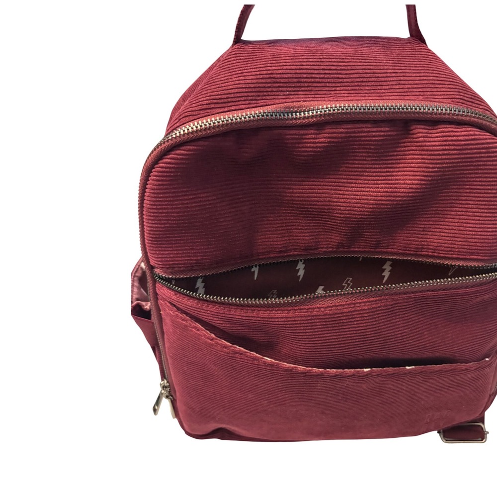 Rad Rev Burgundy Corduroy Backpack Lightning Bolt Lining Mini Diaper Bag Travel - Picture 11 of 12